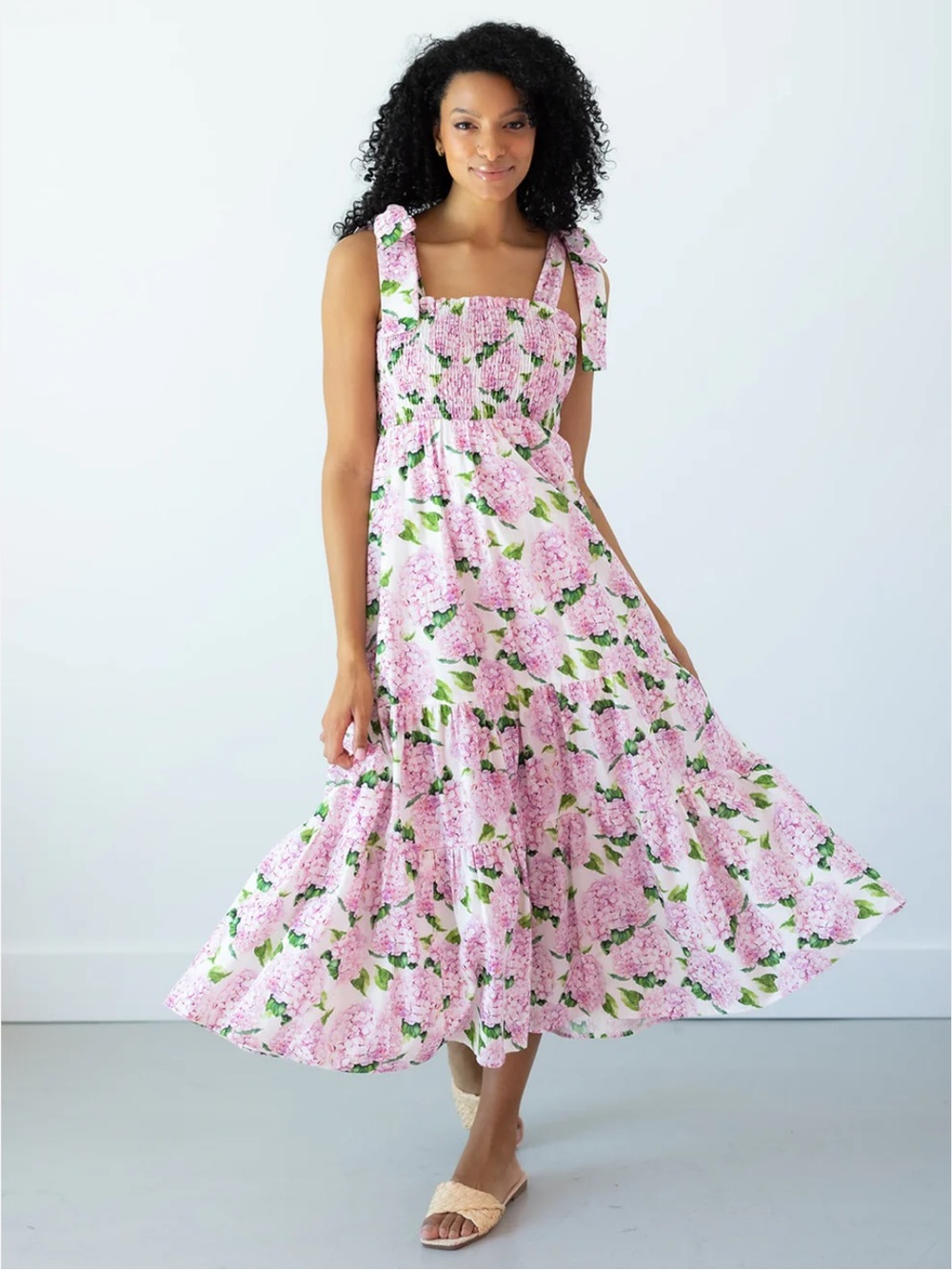 Kathleen Maeve Emma Bow Pink Hydrangea Maxi Nap Dress (Hill House Home Ellie) M